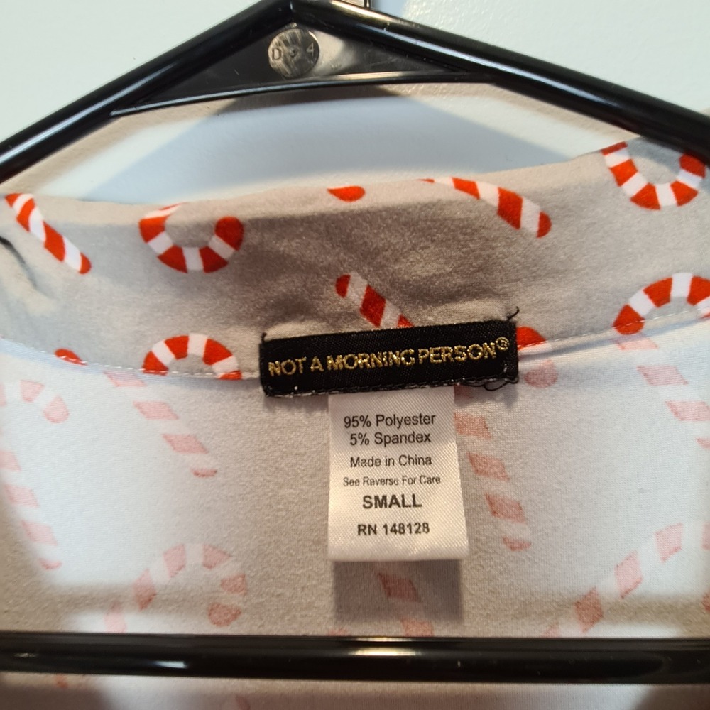 Not A Morning Person Candy Cane Pajama Size S Merry Christmas Tree Gray Soft Bow - Picture 4 of 14